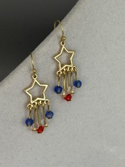 14k Gold Plated, Americana (Red/White/Blue) Star, Dangle Earrings, Patriotic