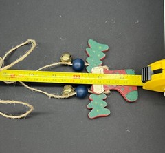Vintage Wooden Necklace Stocking Christmas Painted Beaded Holiday 25″ Bells Jute
