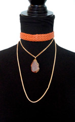 Layered Pendant Necklace Faux Leather Braided Choker Geode Slice Eyeglass Holder