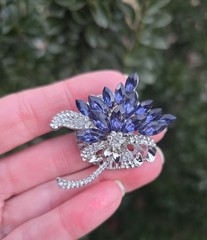 Dark blue crystal Heather Floral bouquet magnetic brooch. Equestrian brooch.