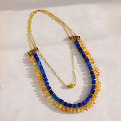 Lapis, Citrine & Olive Jade Layered Statement Necklace