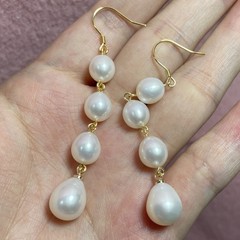AAAAA 8-13MM Natural south sea white Baroque Pearl earrings Jewelry 14k gold