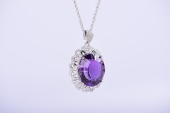 S925 Sterling Silver Oval Cut Natural Uruguay Amethyst Pendant,25x38mm