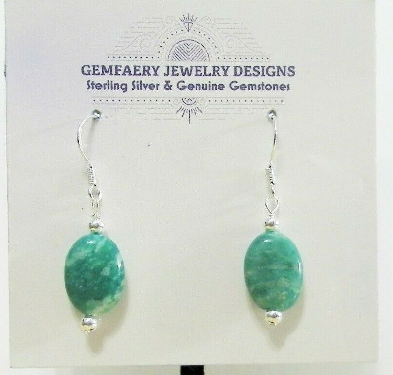 Sterling Silver Natural RUSSIAN AMAZONITE Dangle Earrings #5759…Handmade USA