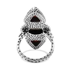 Artisan Crafted White Buffalo and Mediterranean Coral Ring in Sterling Sz 6