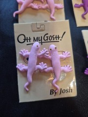 Oh My Gosh Earrings As Is Pierced Pink Salamander Newt Handmade Retro Lot