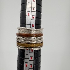 Sterling Silver Stacked Spinner Ring with Brass & Copper Stamped 925 Size 7-8