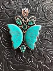 Artisan Green Mosaic Garden Jasper Butterfly Hand Carved Pendant 2″
