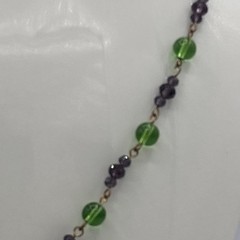 Vintage Green Purple Glass Bead Shell Pendant Necklace Handmade Artisan 20”