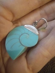 Nautilus Shell Earrings 925 Silver Frech Hooks Blue Green Bold Ocean MOP
