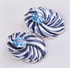 Vtg Ted Ott Native American Sterling 925 Silver Studs Earrings W/ Blue Topaz