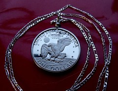 EISENHOWER EAGLE PROOF USA DOLLAR Coin Pendant 24″ 925 Sterling Silver Chain