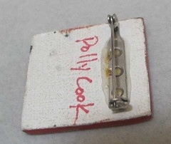 Rare POLLY COOK Red Ceramic 1.5” Brooch DOG IN SUNGLASSES AS-IS