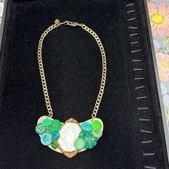 Adorned Crown Jewelry assemblage vintage button bib collage green necklace