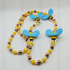 43″ Smiley Honey Bumble BEES Beaded Long Necklace Colorful School Teachers Kids
