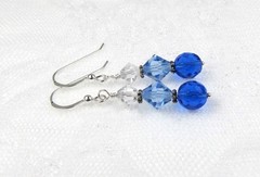 Blue Crystal Earrings, Antique-silver-plated Pewter, Sterling 925, Gift Box