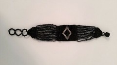 Handmade Bracelet GLASS BEADS BLACK HEMATITE SILVER Tone 7 inches Adjustable