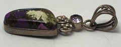 Copper Turquoise Multicolored Pendant With Amethyst Accents Set In 925 Sterling