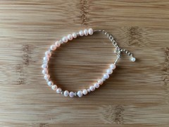 Pink Pearl, Moonstone & Sterling Silver Handmade Anklet 8 3/8 to 10 1/16 in. A31