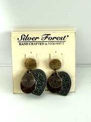 Silver Forest Earrings Hand Crafted Dangle Surgical Steel Heart Oval Coil Shape