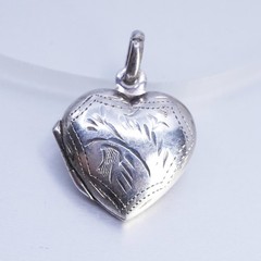 Vintage Sterling silver handmade charm, textured 925 heart photos locket