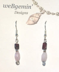 Pretty In Pink! Petite Dangle Rose Quartz And Garnet Handcrafted Earrings