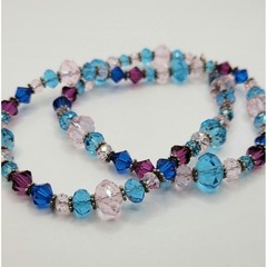 Crystal Beaded Necklace Sterling Silver Clasp Spacers Blue Pink Magenta Glass