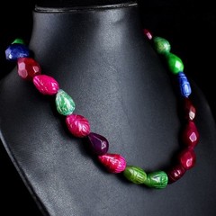 Beautiful Ruby & Emerald Amazing Cut 492.00Cts Beaded Necklace Jewelry RK 06E755