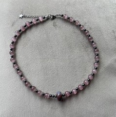 INDIAN AGATE CAT EYE HEMATITE Beaded Choker Necklace 16” Unisex Handcrafted