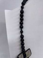 Karla Jordan Necklace Black Beaded Mother Of Pearl Floral Flower Design 28”