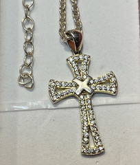 Vintage Sterling Silver .925 REL Gold Wash Cross & CZs & X Pendant Necklace