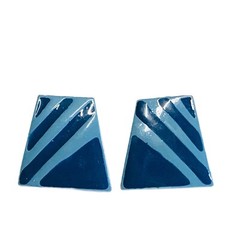 Vintage Two Tone Blue Stripe Trapezoid Art Earrings Modernist Geometric Fashion