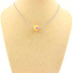 Necklace 1 Jasper Yellow Purple Pearl 8 Mm. Stainless Steel Chain. Necklace Fe