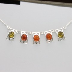 Oval Multi-Color BALTIC AMBER Square Necklace – 925 STERLING SILVER – Poland 41e