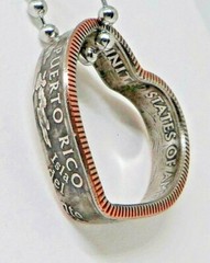 Heart shaped Pendant made from PUERTO RICO US coin ring 24 in chain