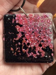 Handmade Pink & Black Sparkle Resin Statement Pendant Art Dark Aesthetic Jewelry
