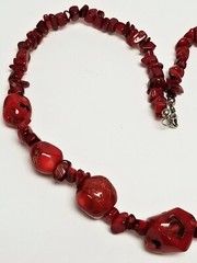 Vintage Glossy Dyed Raw Red Coral Stone Necklace 22″ ~ 88 grams