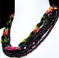 850 Carats of Watermelon Tourmaline & Rhodalite Garnet Sterling Silver 9 strands