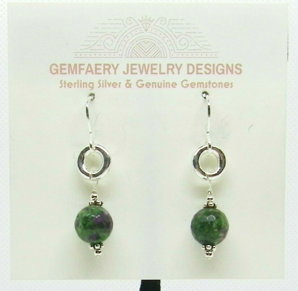 Sterling Silver Faceted RUBY in ZOISITE Dangle Earrings #1593…Handmade USA