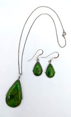 Green Stone Necklace Earrings Set Sterling Silver Teardrop Philippines 16″