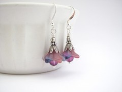 Peach Blue Flower Earrings Summer Gift Jewelry Birthday Gift Fantasy Jewelry