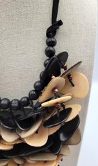 Artisan Tagua Nut Statement Necklace Cascading Black Cream Grey Vegetable Ivory