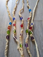 Lot of 5 Handmade Hemp & Glass Beads Beaded Necklaces Various Length Tie On