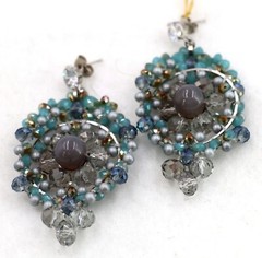 Elegant Aqua Blue Crystal CZ Glass Gray Bead Drop Dangle Earrings 2 3/4″ New