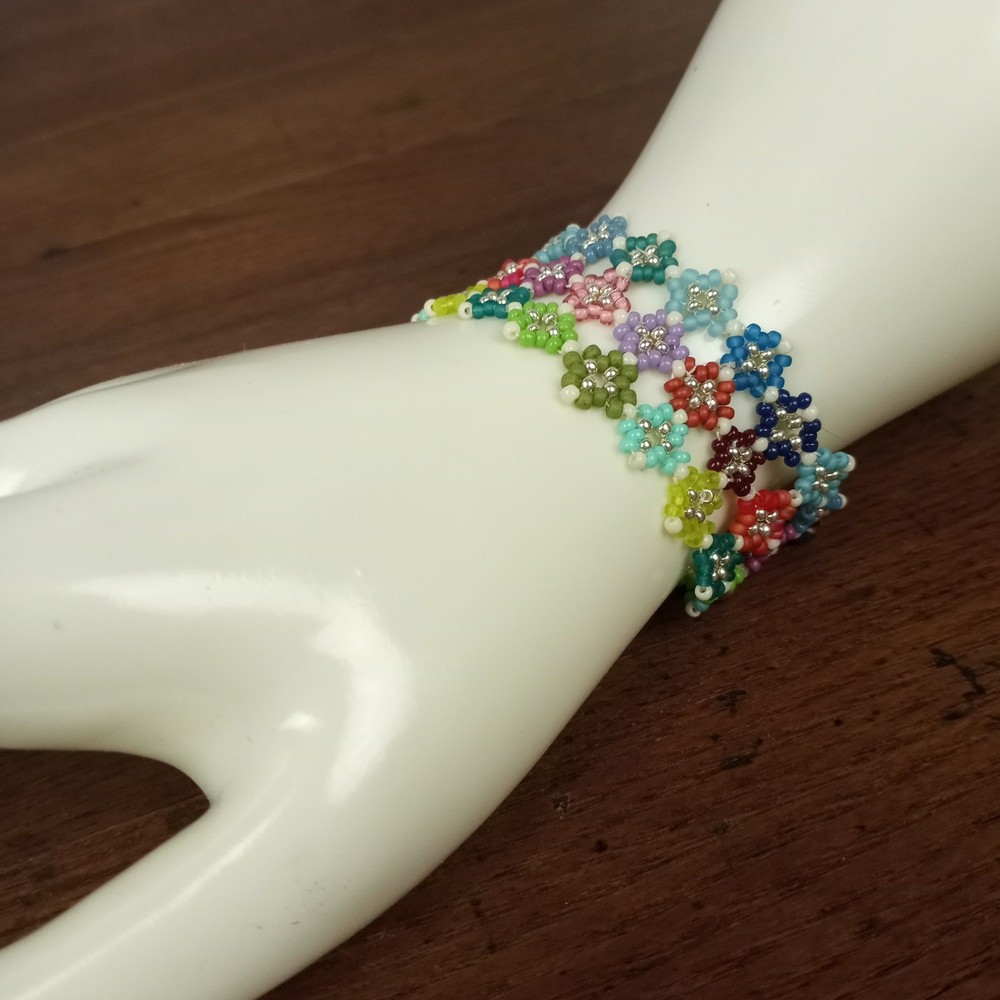 HANDMADE. Color Squares 3 Row Cuff Bracelet. 7″