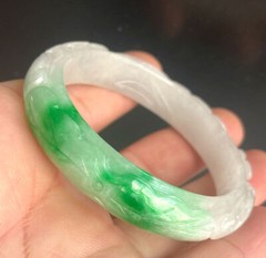 Certified 53-54mm Natural Burma Grade A Green Hand carving Jade jadeite Bangle