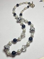 Artisan Ooak Art Deco Lampwork Glass Jewelry Black & White Necklace #8 Classic