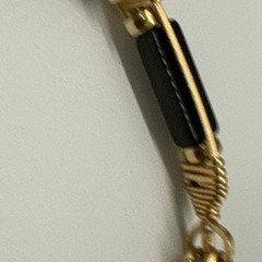Artisan Black Onyx & Gold Tone Wire Wrapped Tube Bead Link Bracelet Handmade Vtg