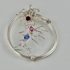 Handcrafted Artisan Pendant Wire 4 Beads Flower Vine Twisted 2.25” Silver Tone