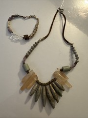 Artisan Bohemian Hand rolled Paper Bead Necklace Rose Quartz Beaded & Bracelet